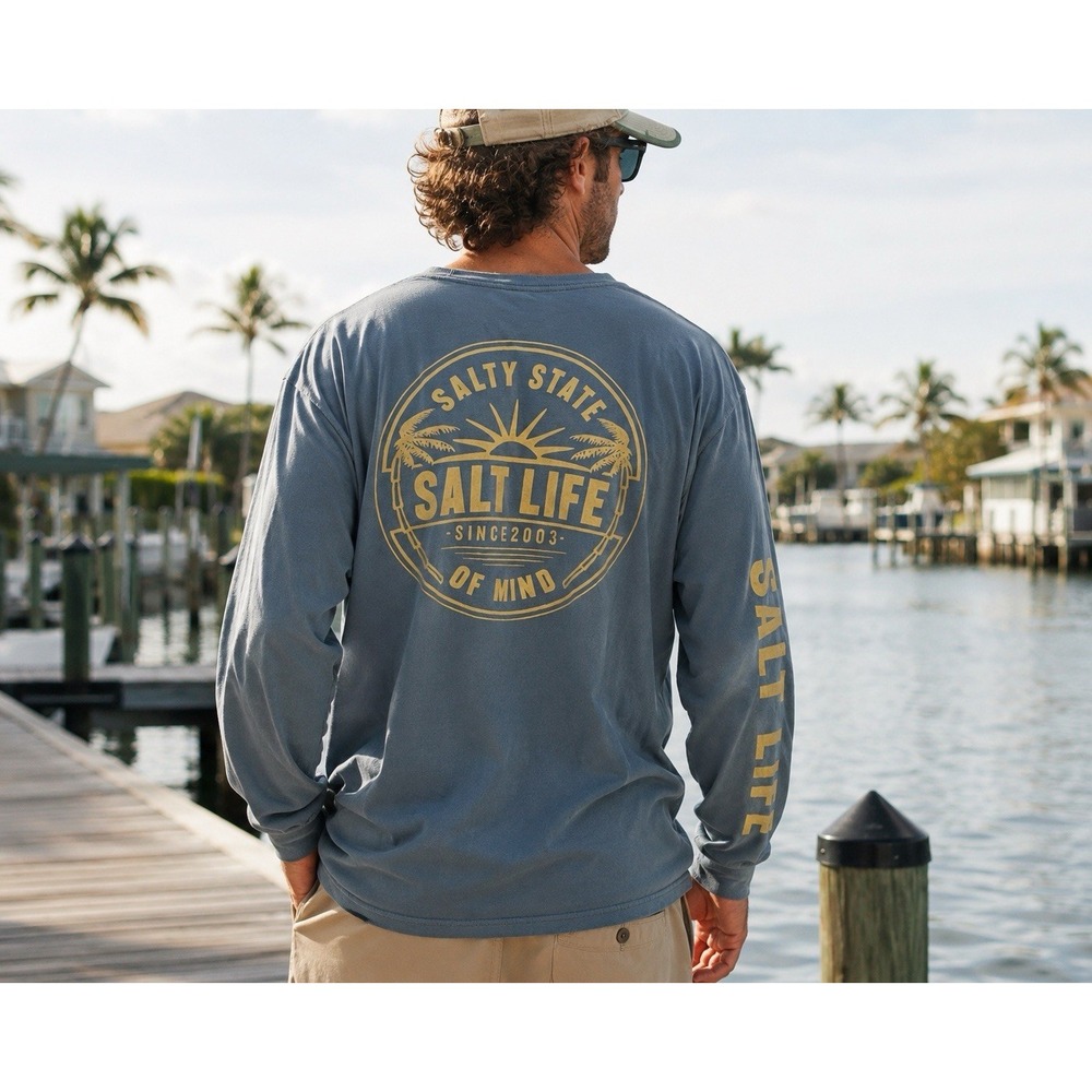 Salt Life Salty State Of Mind Long Sleeve Graphic Tee Blue Size 2XL XXL Coastal